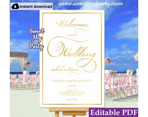 Gold Calligraphy welcome sign template,Gold Calligraphy wedding welcome sign template, (129)